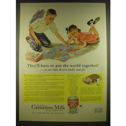1945 Carnation Evaporated Milk Advertisement - recipe for Oatmeal Meat Loaf