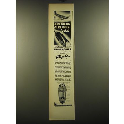 1938 Sunbeam Shavemaster Ad - American Airlines Select Sunbeam Shavemaster