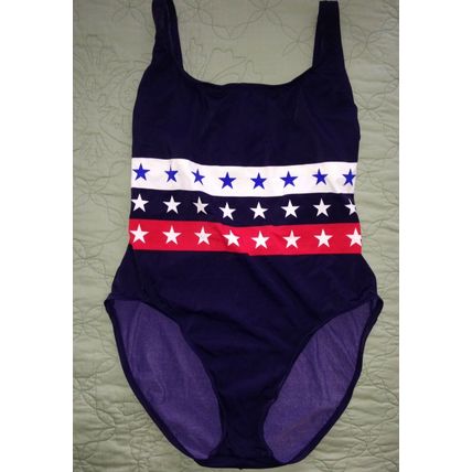 LIZ CLAIBORNE LIZSPORT Navy Blue w/Red White Blue Patriotic Stars Swimsuit-14