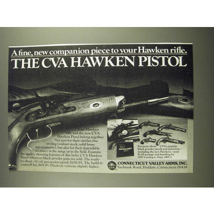 1983 Connecticut Valley Arms CVA Hawken Pistol Ad - A fine, new companion piece