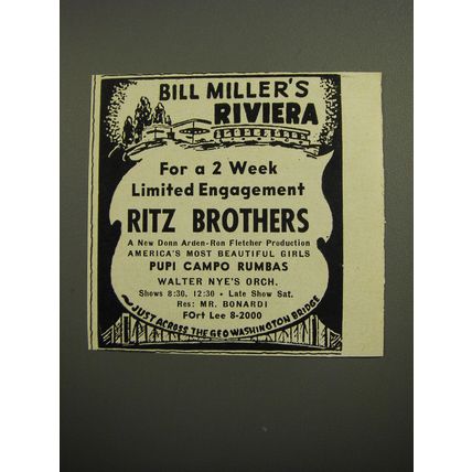 1952 Bill Miller's Riviera Ad - For a 2 week limited engagement Ritz Brothers