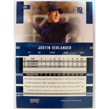 2005 Playoff Prestige #151 Justin Verlander RC