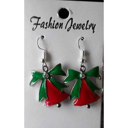 Christmas earrings. Handmade earrings, silver tone enamel bell charm