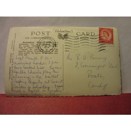 BUCKINGHAM PALACE, LONDON used vintage postcard by Valentine. 1958 pm #