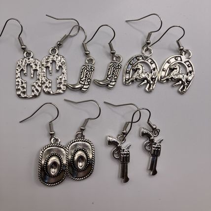 Earrings Western 5 pair Silver Tone #739