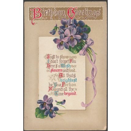 Birthday Greetings, c.1910 - Embossed Postcard