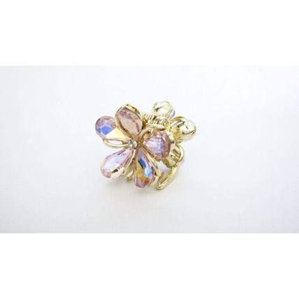 Small mini gold metal ab crystal flower hair claw clip