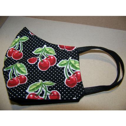 BLACK CHERRIES FACE MASK WOMEN'S CHILDREN'S ROCKABILLY