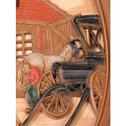 Vintage Burwood MCM 3D Molded Resin Wall Plaques Country Fisherman & Blacksmith