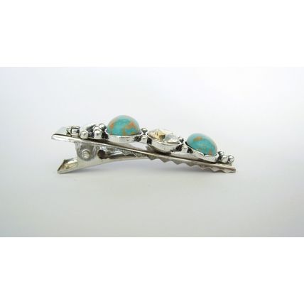 Small turquoise blue stone and crystal metal alligator hair clip medium thin