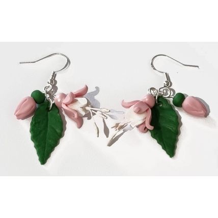 Pink Fuchsia flower earrings handmade polymer clay summer jewellery