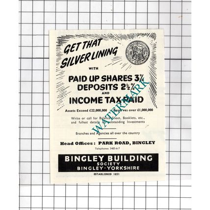 Bingley Building Society Bingley Yorkshire Advert - 1956 SMALL Clipping