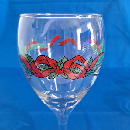 Lot 3 Libbey Christmas HOLLY & BOW WINE GLASSES Stemmed Goblets Ribbon Holiday