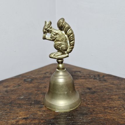 Small Vintage Brass Squirrel Topped Bell