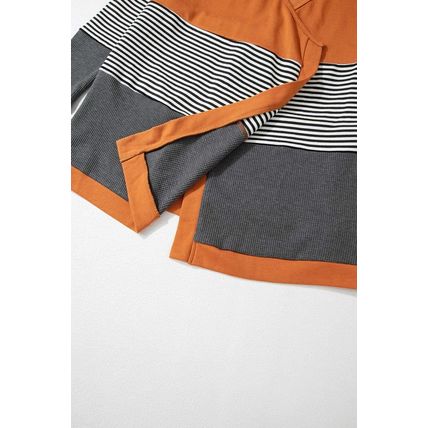 Orange Colorblock Striped Patchwork Open Cardigan