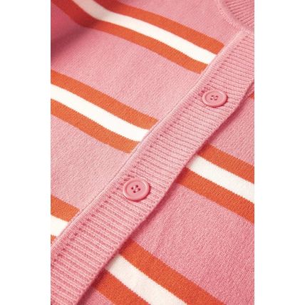 Pink Stripe Drop Shoulder Buttons Cardigan Sweater