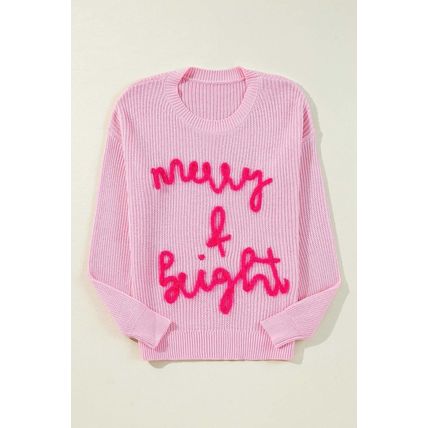 Pink Merry & Bright Pop Up Letter Waffle Knit Sweater