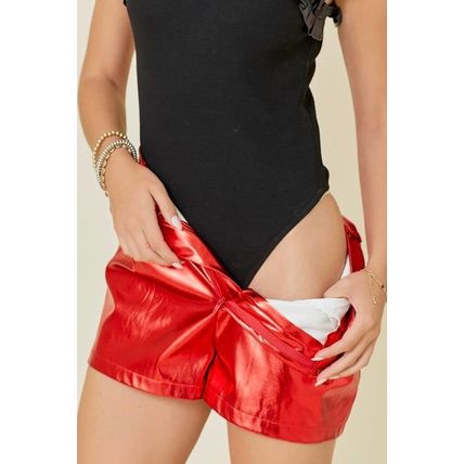 Black Leatherette Ruffle Patchwork Ribbed V Neck Bodysuit