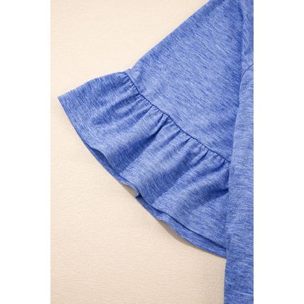 Dusk Blue Ruffled Short Sleeve Plus Size Casual Blouse