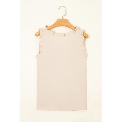 Parchment Textured Frilly Trim V Neck Sleeveless Top