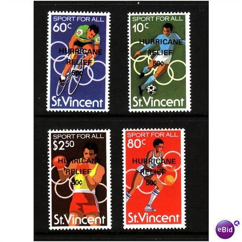 ST VINCENT 1980 HURRICANE RELIEF OPT ON SPORTS SG 644/647 SET 4 VALS U/M MINT