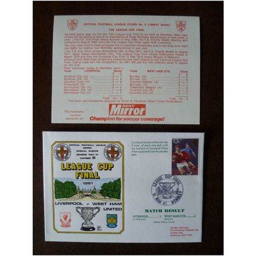 1981 Liverpool v West Ham United Dawn Football Cover No 9 stamp Wembley Cup