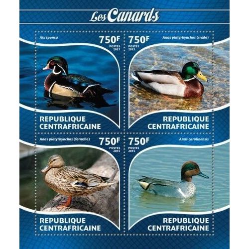 CENTRAL AFRICA 2015 SHEET MNH DUCKS BIRDS LES CANARDS OISEAUX ANATRE PATOS