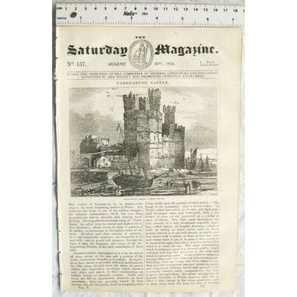 1834 The Saturday Magazine No. 137 Caernarvon Castle, cotton, Turbaco, etc.