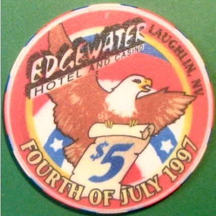 Edgewater. $5 Casino Chip. Laughlin, NV. July 4, 1997. X16.