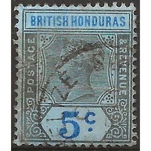 British Honduras 1900 SG55 5c Grey-Black & Ultramarine/Blue Fine Used .