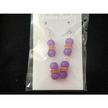 Unusual vivid lavender & orange crystal long swing earrings