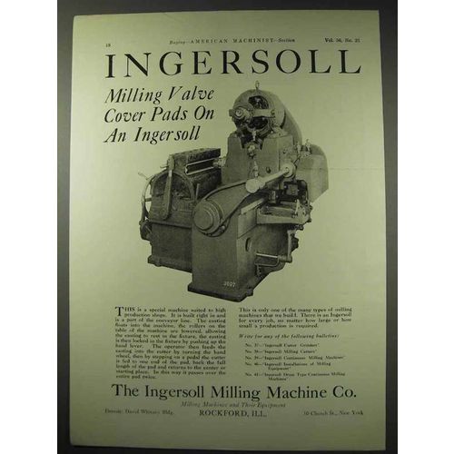 1922 Ingersoll Milling Machine Ad - Valve Cover Pads