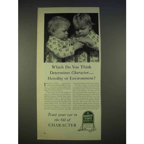1940 Quaker State Oil Ad - Heredity or Environment