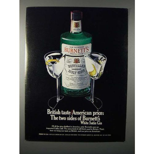 1978 Burnett's White Satin Gin Ad - British Taste