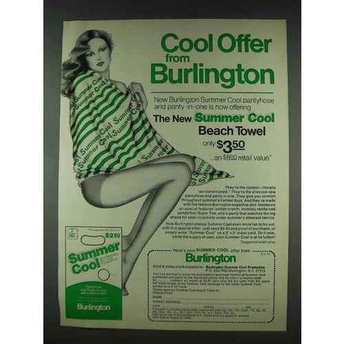 1978 Burlington Summer Cool Pantyhose Ad - Cool Offer
