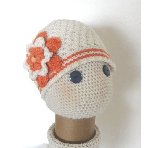 Hat #H11 girls crochet cloche flower cap beanie 3 - 5 years