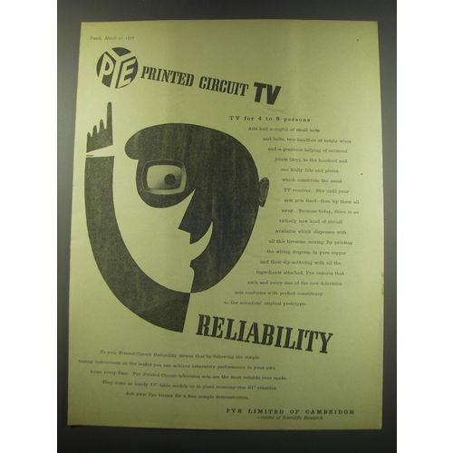 1957 Pye Limited Ad - Pye printed circuit TV