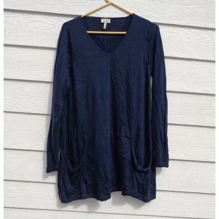 LOGO Lori Goldstein Slub Sweater Womens Medium Cotton Cashmere Blend Blue 009