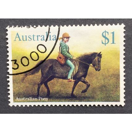 Australia 1986 Horses SG 1013. $1 A child on a pony, Good used