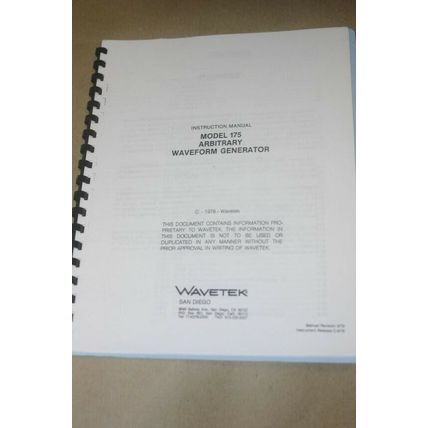 Wavetek 175 Arbitrary Waveform Generator Instruction Operating Manual