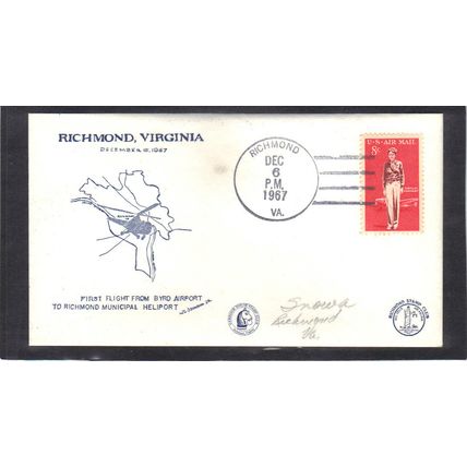 1st Flight Richmond Heliport C68 Earhart (Unkn Cachet-Penciled/A) CV00870