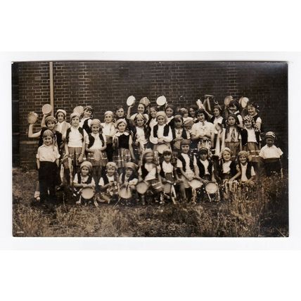 School girls & boys in fancy dress ethnic costume with musical instruments 1920s