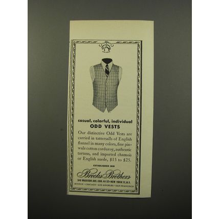 1950 Brooks Brothers Odd Vests Ad - Casual, colorful, individual odd vests