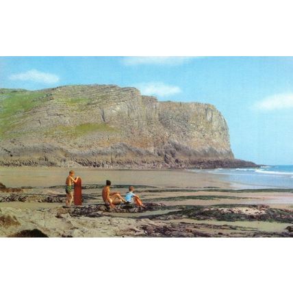 Surfboard at Mewslade Bay Gower Wales 1970s Postcard