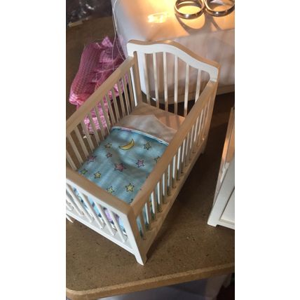 White Cot with Drawer Blue Star Bedding 1:12th Dolls House Miniature