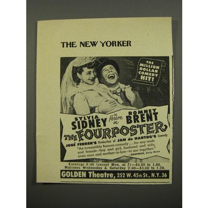 1953 The Fourposter Play Ad - The million dollar comedy hit