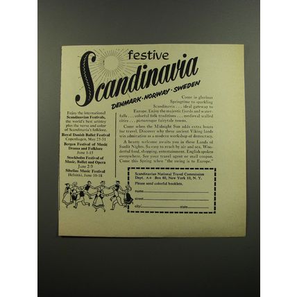 1953 Scandinavian National Travel Commission Ad - Festive Scandinavia