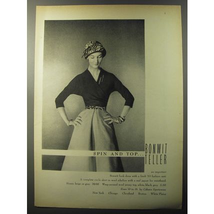 1953 Bonwit Teller Skirt and Top by Cabana Sportswear Advertisement