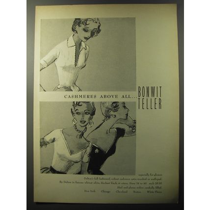 1953 Bonwit Teller Cashmere Top by Dalton Advertisement - Cashmeres above all