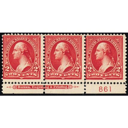 279B, Mint NH 2¢ PL# & Imprint Strip SCV $85.00 * Stuart Katz